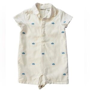 Janie and Jack White Romper With Blue Embroidered Fish Size 6-12 Months
